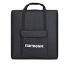 Black carry bag for solar panels with a top handle and a large front pocket