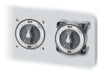 Two Blue Sea HD-Series battery switches mounted side-by-side on a white panel