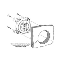 Installation diagram illustrating surface mount and panel mount cutout dimensions