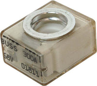 Angled view of 300A marine rated battery fuse with clear casing showing 58V rating