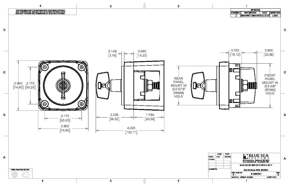 Technical dimension drawing showing 75mm square profile and mounting depth options for front or rear panel installation
