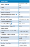 Product specifications table listing voltage, torque and amperage ratings