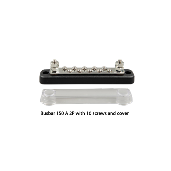Front view of 10-screw busbar with its separate clear polycarbonate cover