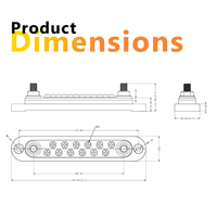 Dimensional drawing of 150A busbar with 133mm mounting centers