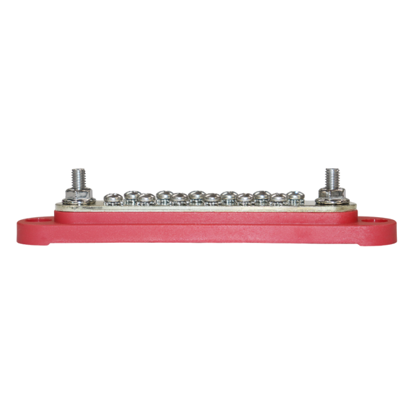 Side view of red busbar showing stud height and base profile