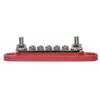 Side profile of red busbar showing height difference between M6 studs and screw terminals