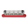 Red busbar with clear polycarbonate cover installed protecting terminals