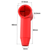 Technical dimensional drawing of red cable cover showing length, width and diameter measurements