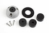 Exploded view of cable seal components including grey shell, base gasket, screws and bungs
