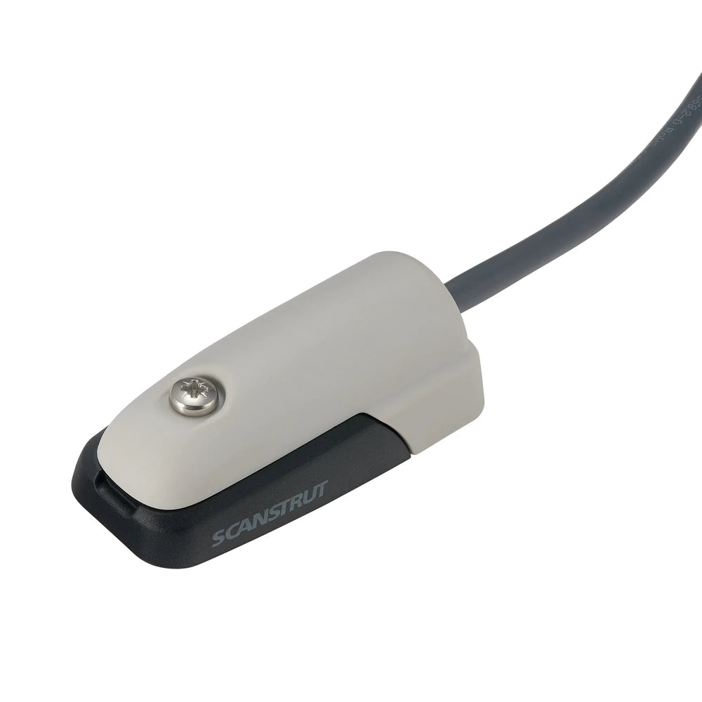 Angled view of horizontal cable seal with a long grey cable attached