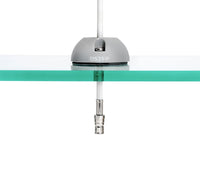 Side view of grey cable seal on glass surface showing cable connector passing through
