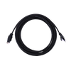 Top-down view of coiled black Cat6 UTP ethernet patch cable showing both RJ45 connectors