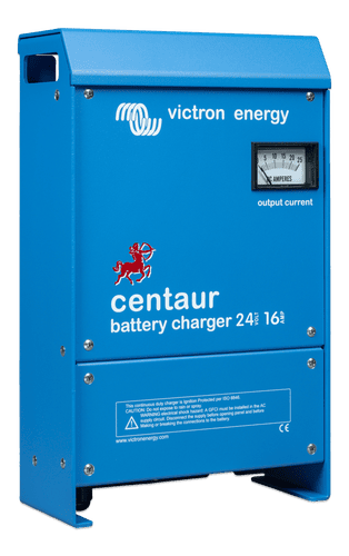 Left side perspective of the Centaur 24V 16A multi-bank battery charger