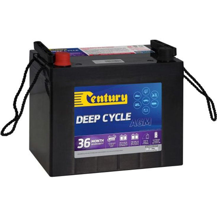 Century 12V 75Ah AGM deep cycle battery with rope handles and M6 terminals