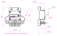 Technical dimensional drawing of E9 series circuit breaker showing 80mm height and mounting patterns