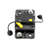 Circuit breaker top view showing AUX and LOAD connection markings on housing