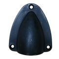 Top-down view of black clamshell cable entry cover featuring three countersunk mounting holes