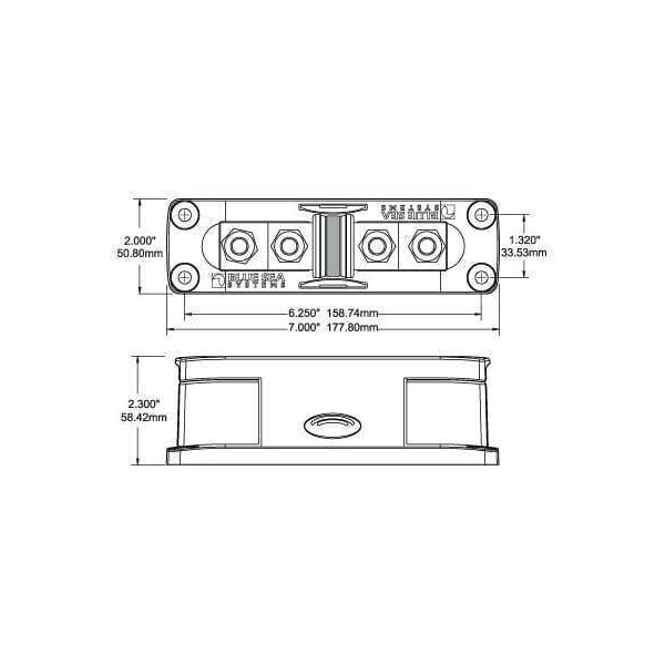 Technical dimensional drawing of a Class T fuse block showing length and width in inches