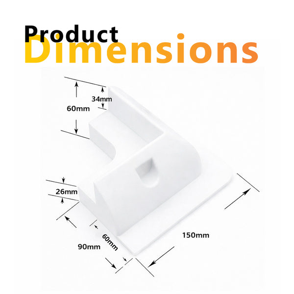 Dimensional diagram of corner bracket showing 150mm length, 150mm width and 60mm height