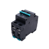 Rear angled view of DC miniature circuit breaker highlighting the DIN rail mounting slot and housing depth