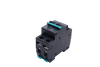Rear angled view of DC miniature circuit breaker highlighting the DIN rail mounting slot and housing depth