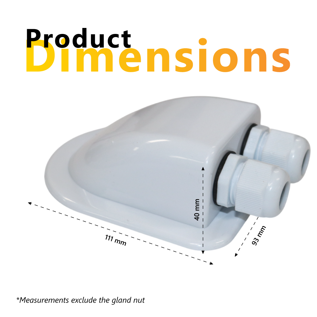 Dimensional diagram of cable entry cover showing 111mm length, 93mm width and 40mm height