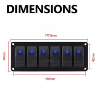 Dimensional drawing showing 177.8mm width and 70mm height for the switch panel