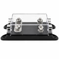 Perspective view of a dual ANL fuse holder with a clear polycarbonate protective cover
