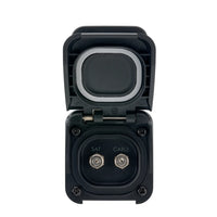 Front view of open socket with clearly labelled Satellite and Cable ports