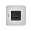 Direct front view of the brushed stainless TILE dual USB-C socket