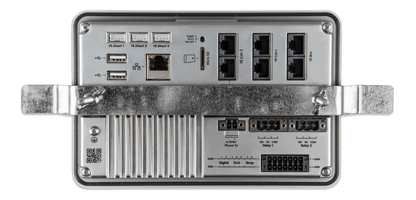Rear view of Ekrano GX communication centre with steel bracket mounting system