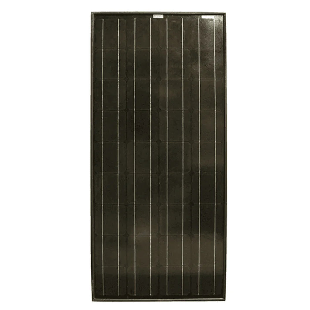 Front view of vertical 100W monocrystalline fixed solar panel with black frame