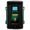 Front view of 12V 40A battery charger showing LCD screen, control buttons and cooling fins