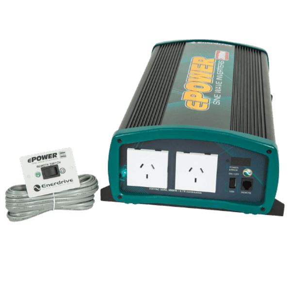 Enerdrive 2000W 12V pure sine wave inverter with dual AC outlets and remote switch