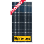 Front view of Enerdrive 200W 24V monocrystalline fixed solar panel with silver frame and high voltage label