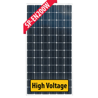 Front view of Enerdrive 200W 24V monocrystalline fixed solar panel with silver frame and high voltage label
