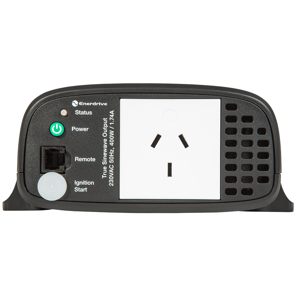 AC output panel featuring Australian socket, power button and status indicators