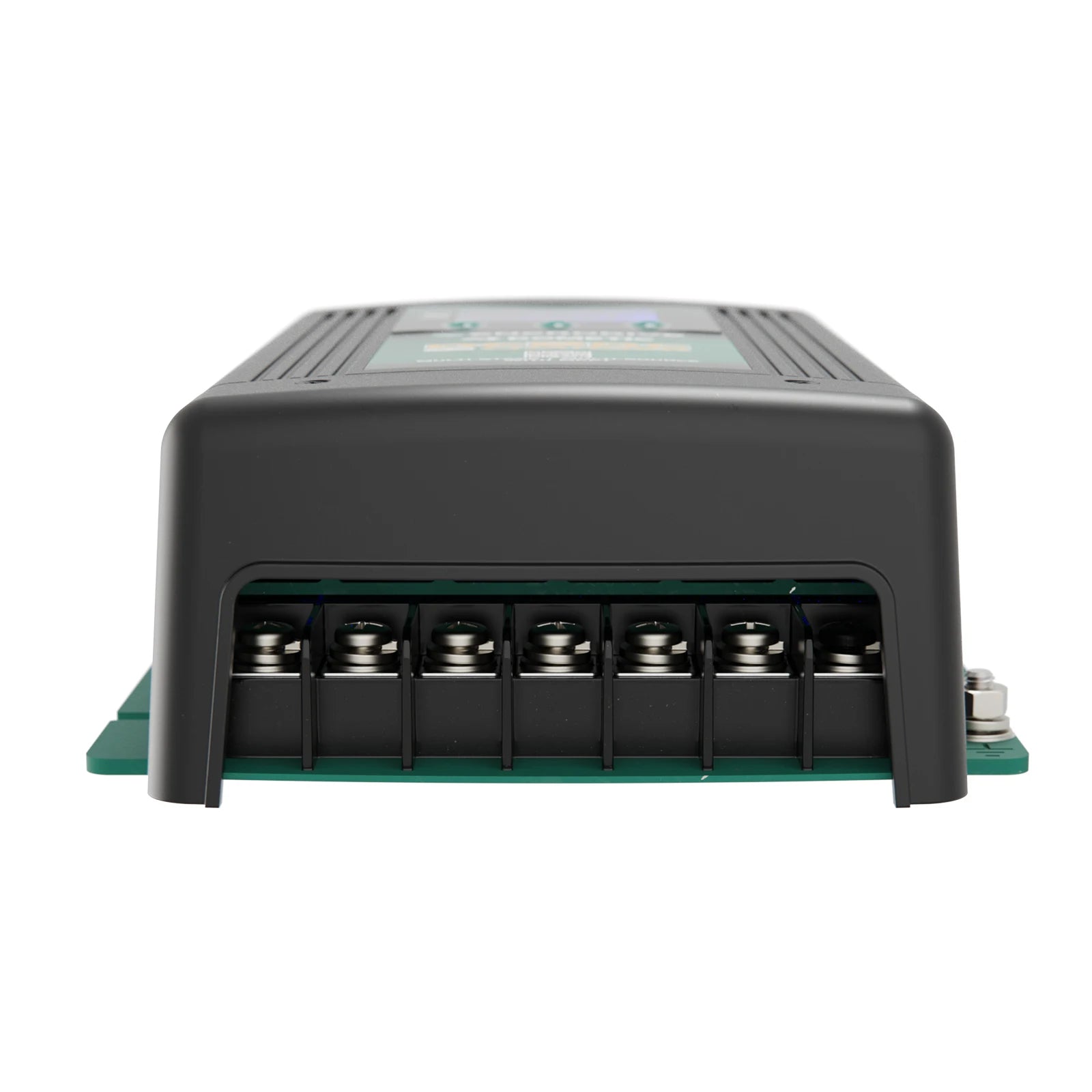 Bottom view of Enerdrive DC2DC charger showing seven screw terminals and earth stud