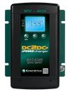 Close-up of Enerdrive DC2DC+ battery charger interface showing voltage display and control buttons