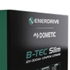 Close-up of Enerdrive and Dometic branding on the B-TEC Slim lithium battery