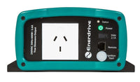 Close-up of inverter front panel featuring AC socket and USB port