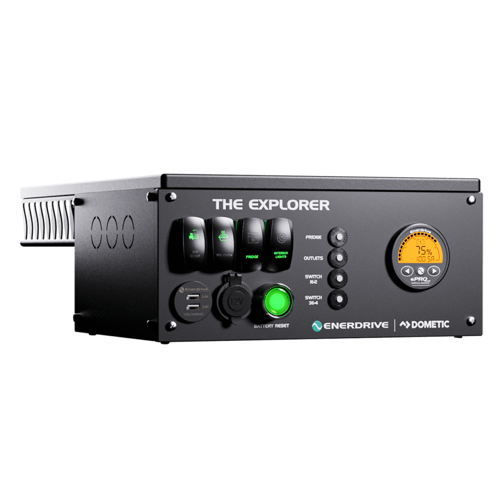 Black top-mount configuration of the Explorer canopy power system control panel