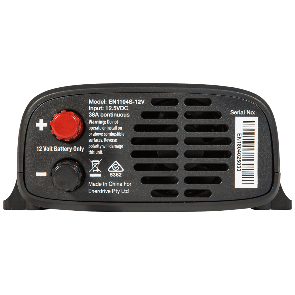 DC input end showing red positive and black negative terminals with fan vents