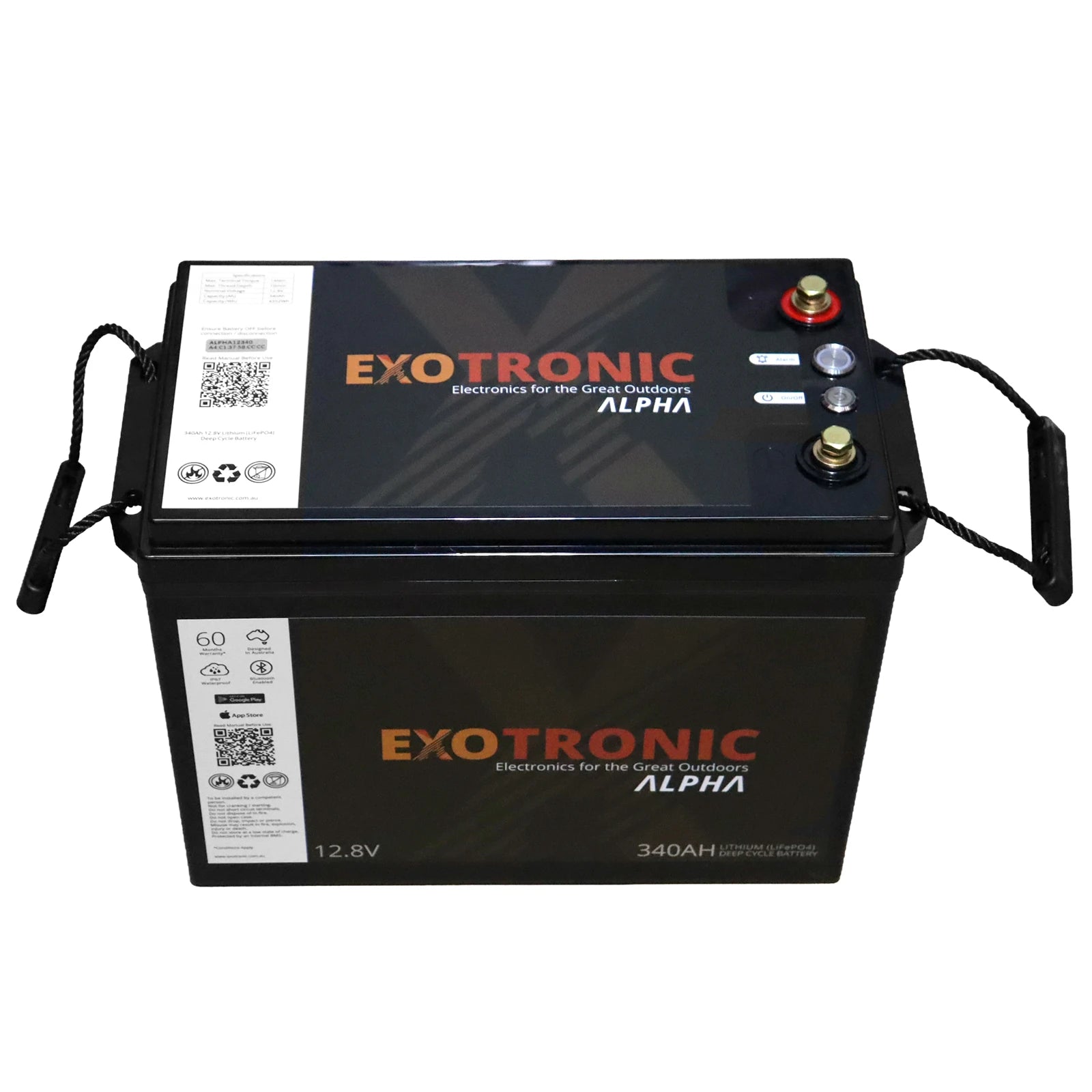 Angled top view showing terminals and control buttons on a 12V lithium battery