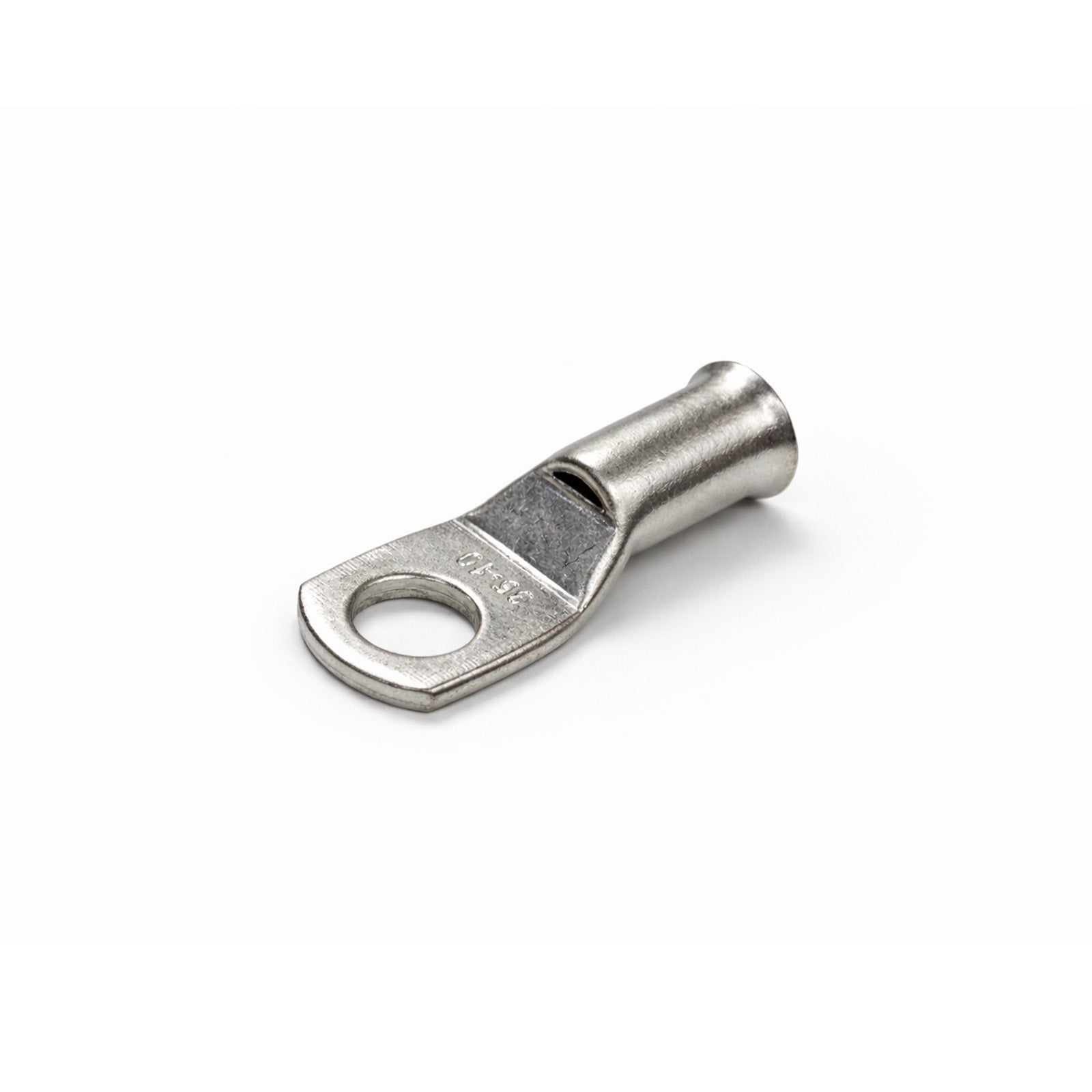 Tin-plated 35mm² copper lug with M10 hole and flared bellmouth entry