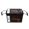 Front perspective of the 400Ah lithium battery with rope handles extended on both sides