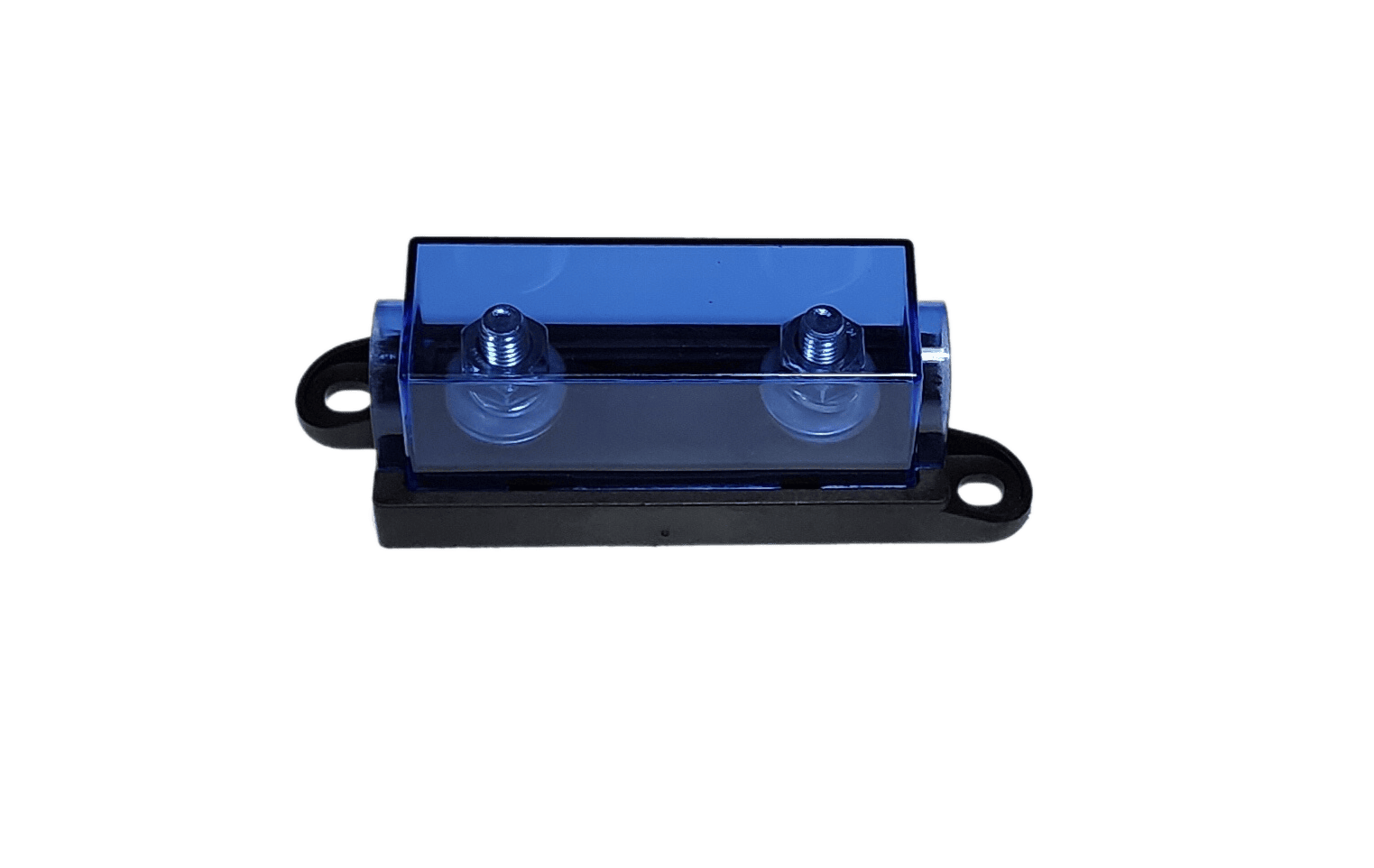Exotronic Mega fuse holder assembled with transparent blue cover and black base