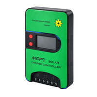 Side perspective view of the green Exotronic TD2207 MPPT solar charge controller