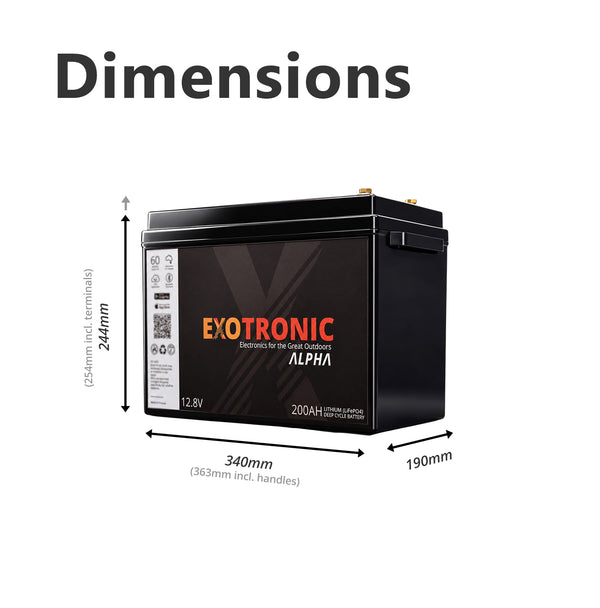 Exotronic 12V 200Ah Alpha IP67 Smart Bluetooth Lithium Battery