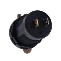 Rear view of socket housing showing two metallic spade terminal connections